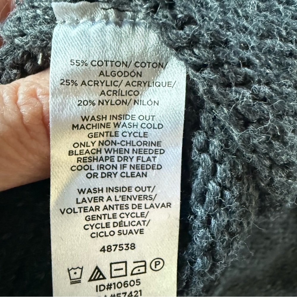 Loft Charcoal Gray Crewneck Sweater With Lavender Bead Embellishments Size S - Picture 13 of 13